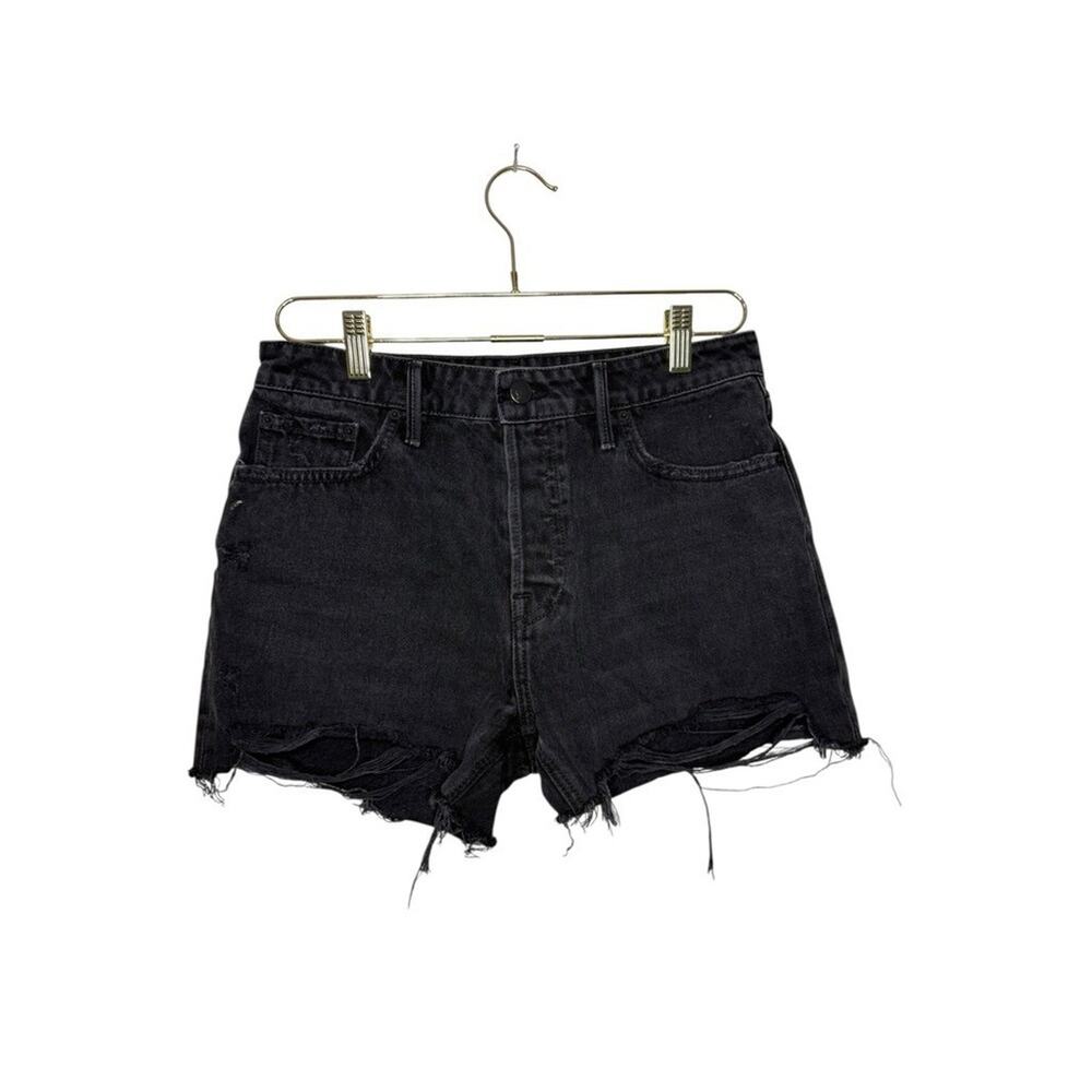 GRLFRND The Helena High‎ Rise Cut Off Black Denim Shorts Distressed Raw Hem 26